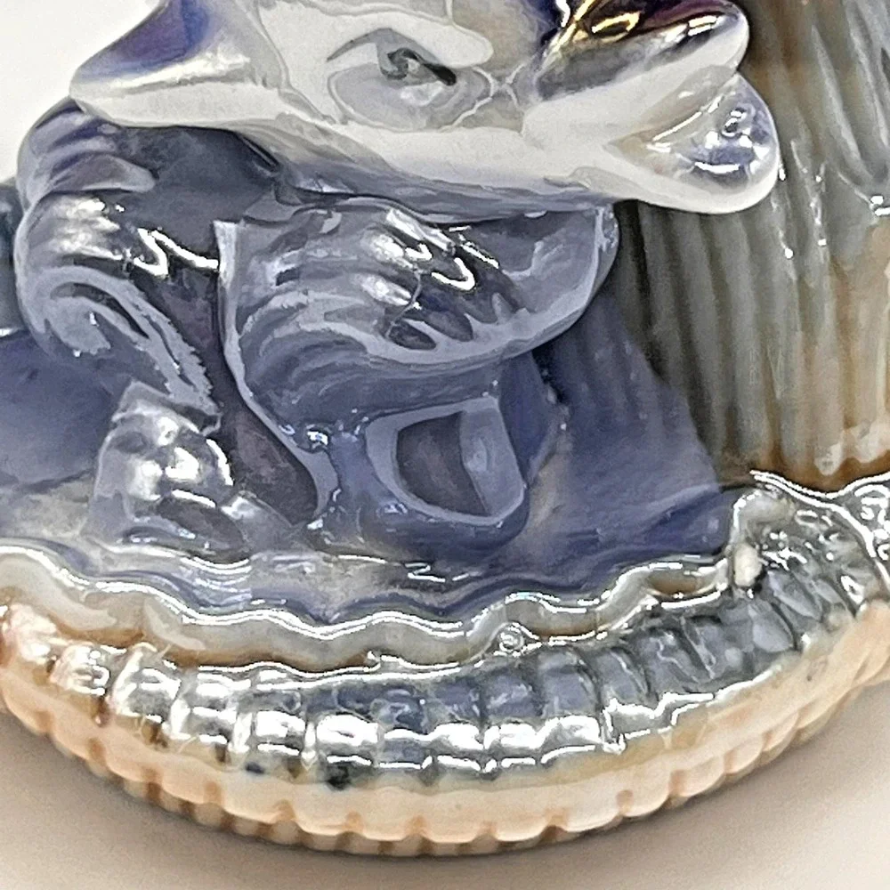 Vintage Lusterware Iridescent Porcelain Dolphins On Seashell Mirtex Trading